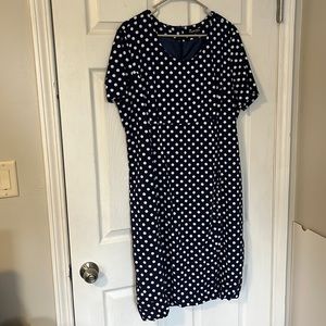 Chadwick’s of Boston Navy with white polka dot dress
